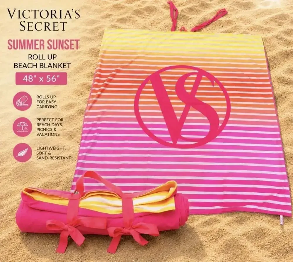 Victoria's Secret Pink Yellow and Orange Striped Roll Up Beach Blanket Towel